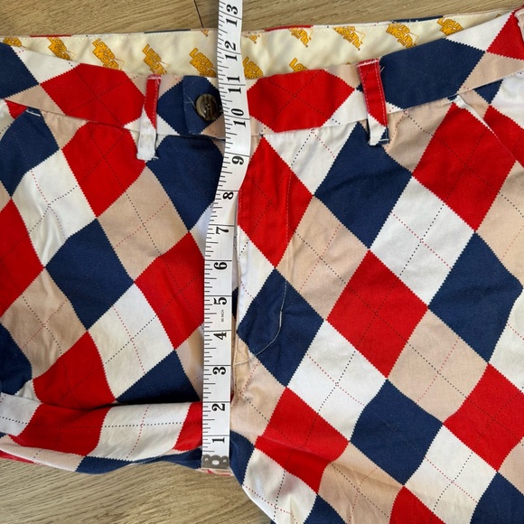 Loudmouth Golf Pants Mens 34 X 32 Dixie Argyle Pattern Red White Blue Tan - Picture 8 of 10